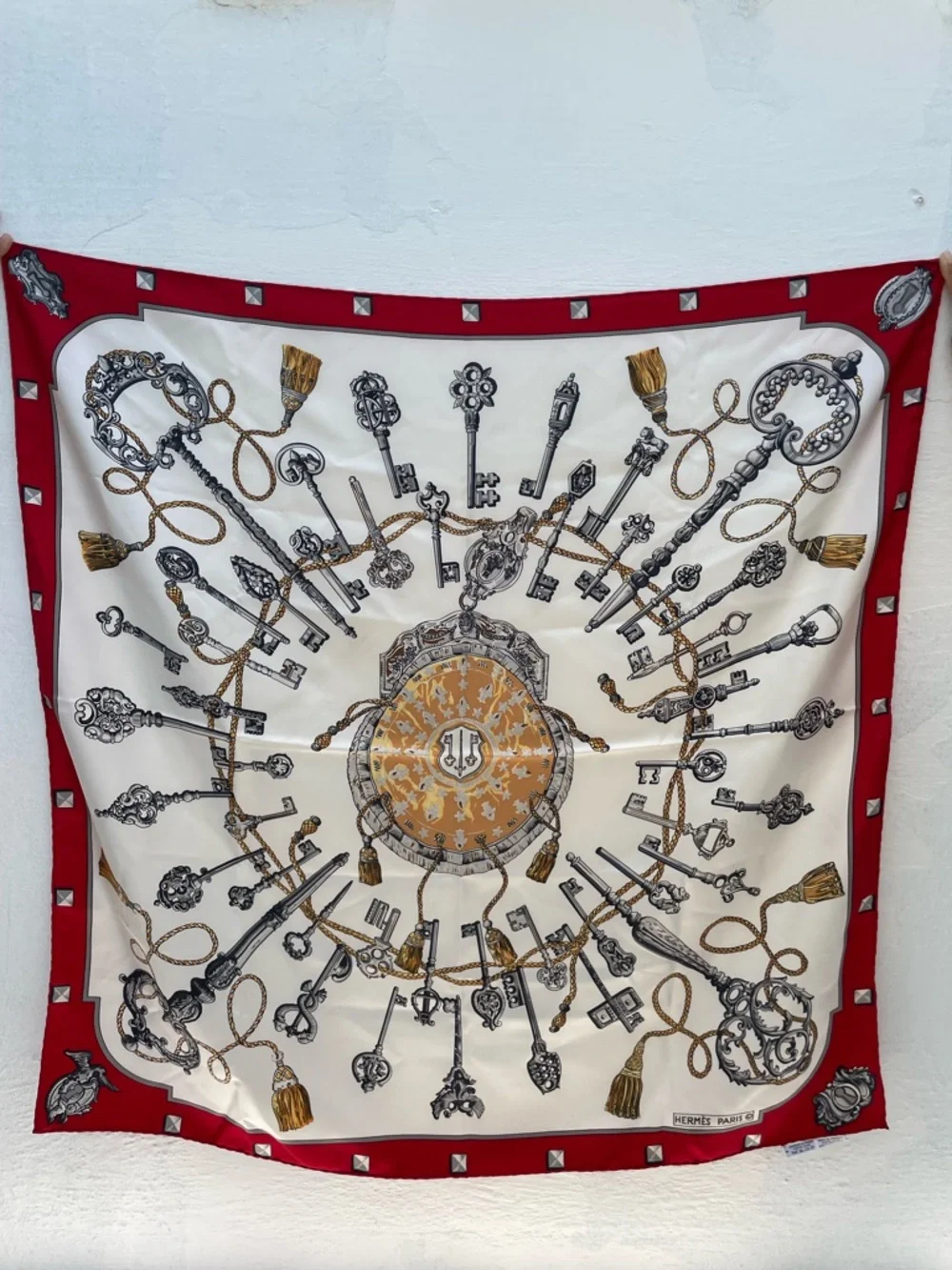 Hermes Red and Cream Key Motif Wall Tapestry